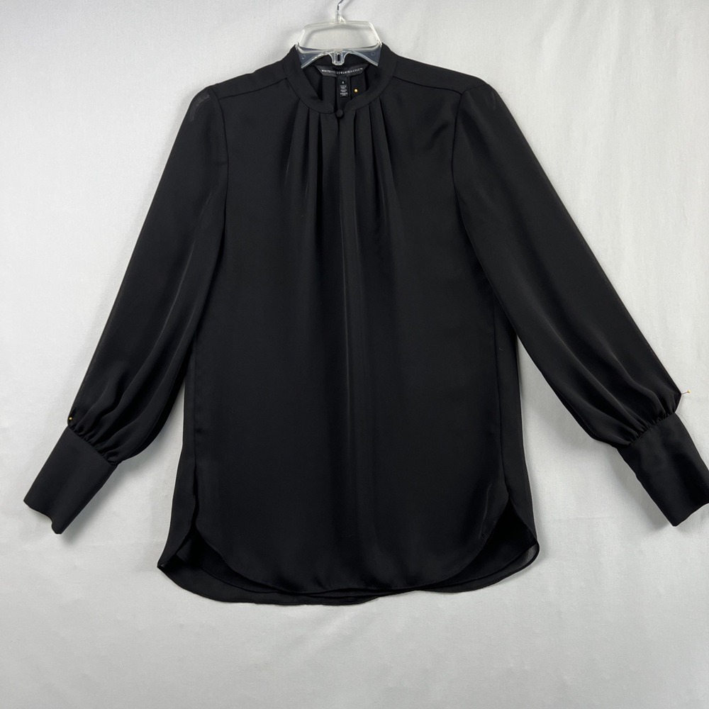 White House Black Market Blouse size 4 Black Chiffon Long sleeve Pleated